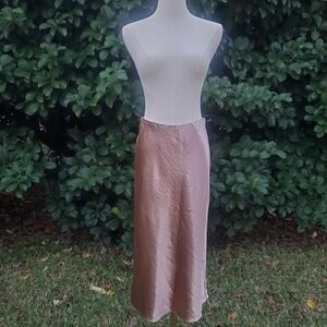 Banana Republic Gold Metallic Bias Cut Midi Slip Skirt Woman Small Holiday Retro